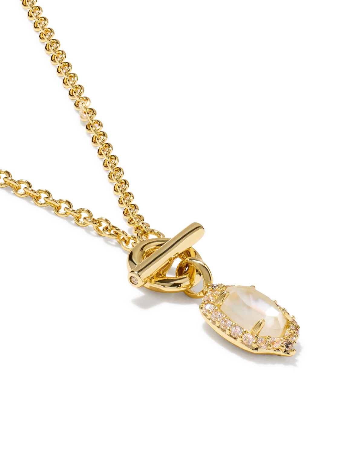 Daphne Crystal Frame Gold Toggle Necklace - Ivory Mother of Pearl