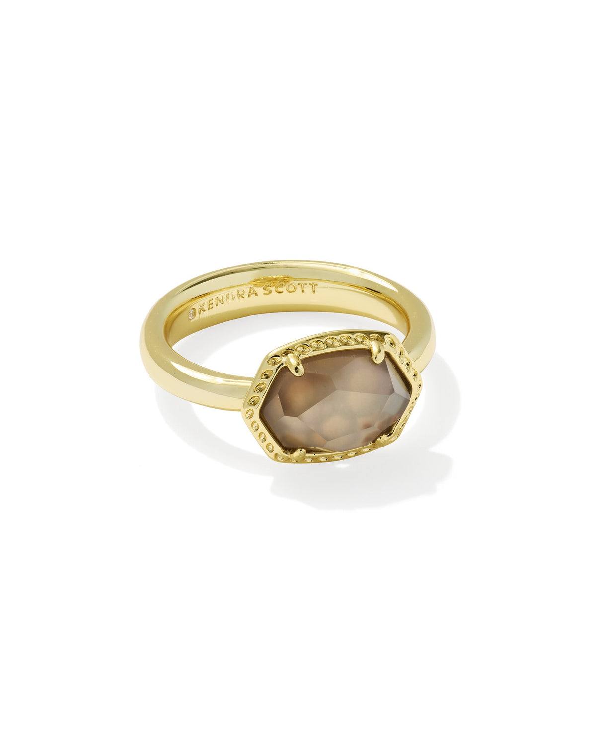 Daphne Gold Frame Band Ring - Taupe Mother of Pearl