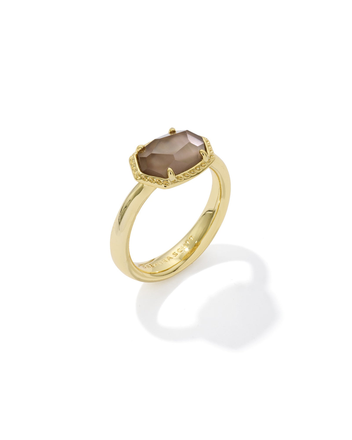 Daphne Gold Frame Band Ring - Taupe Mother of Pearl