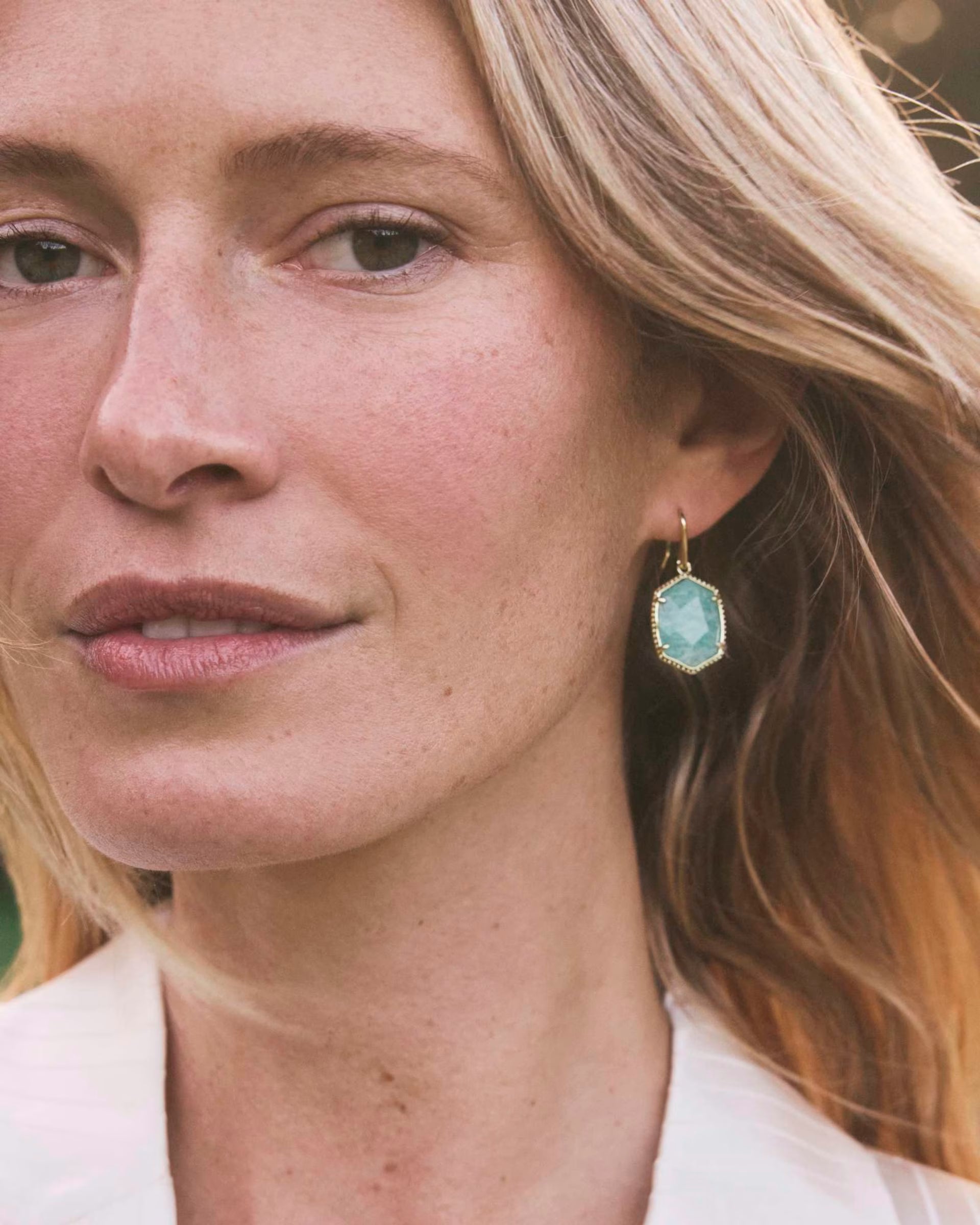 Daphne Gold Frame Drop Earrings - Teal Amazonite