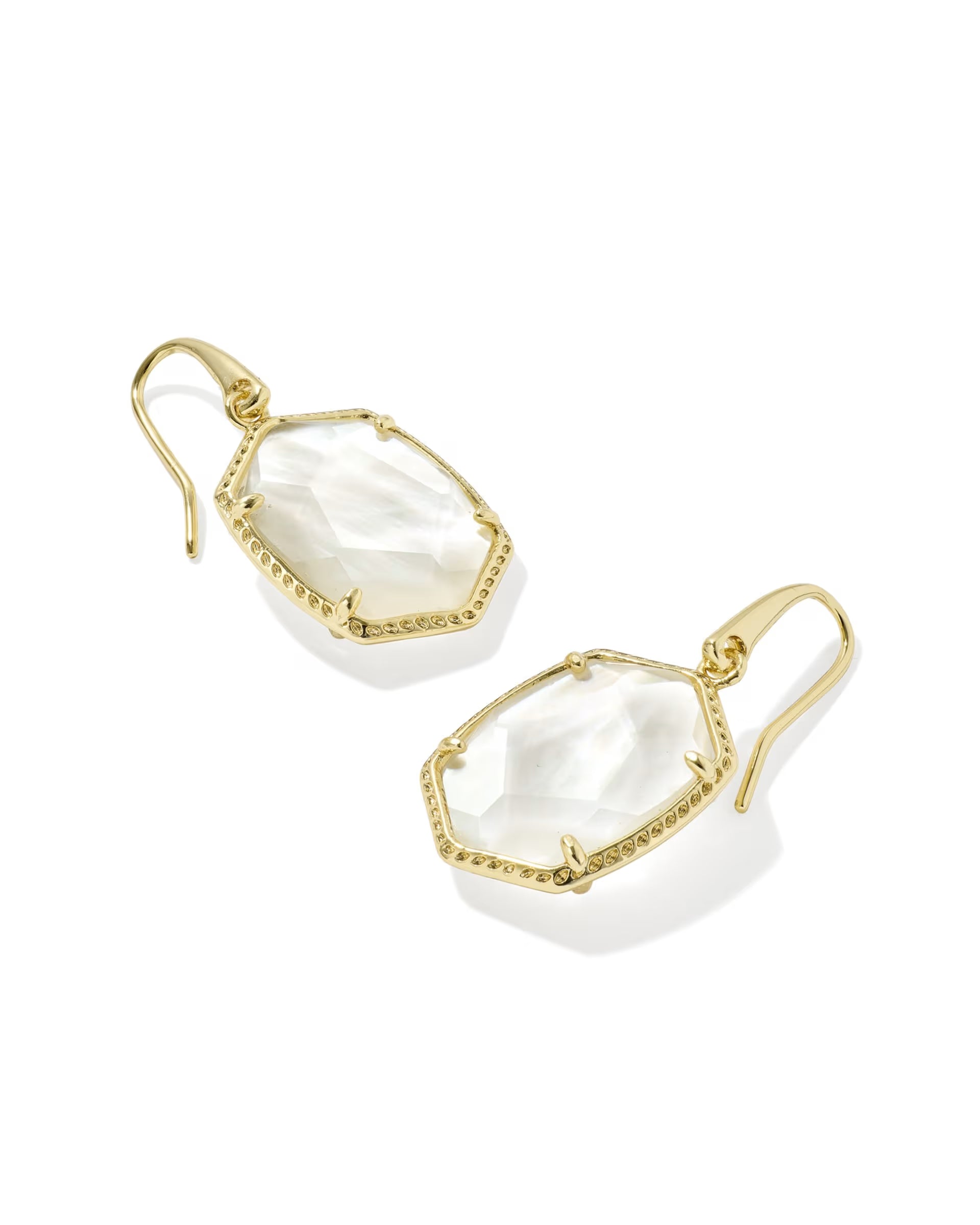 Daphne Gold Frame Drop Earrings - White Mother of Pearl