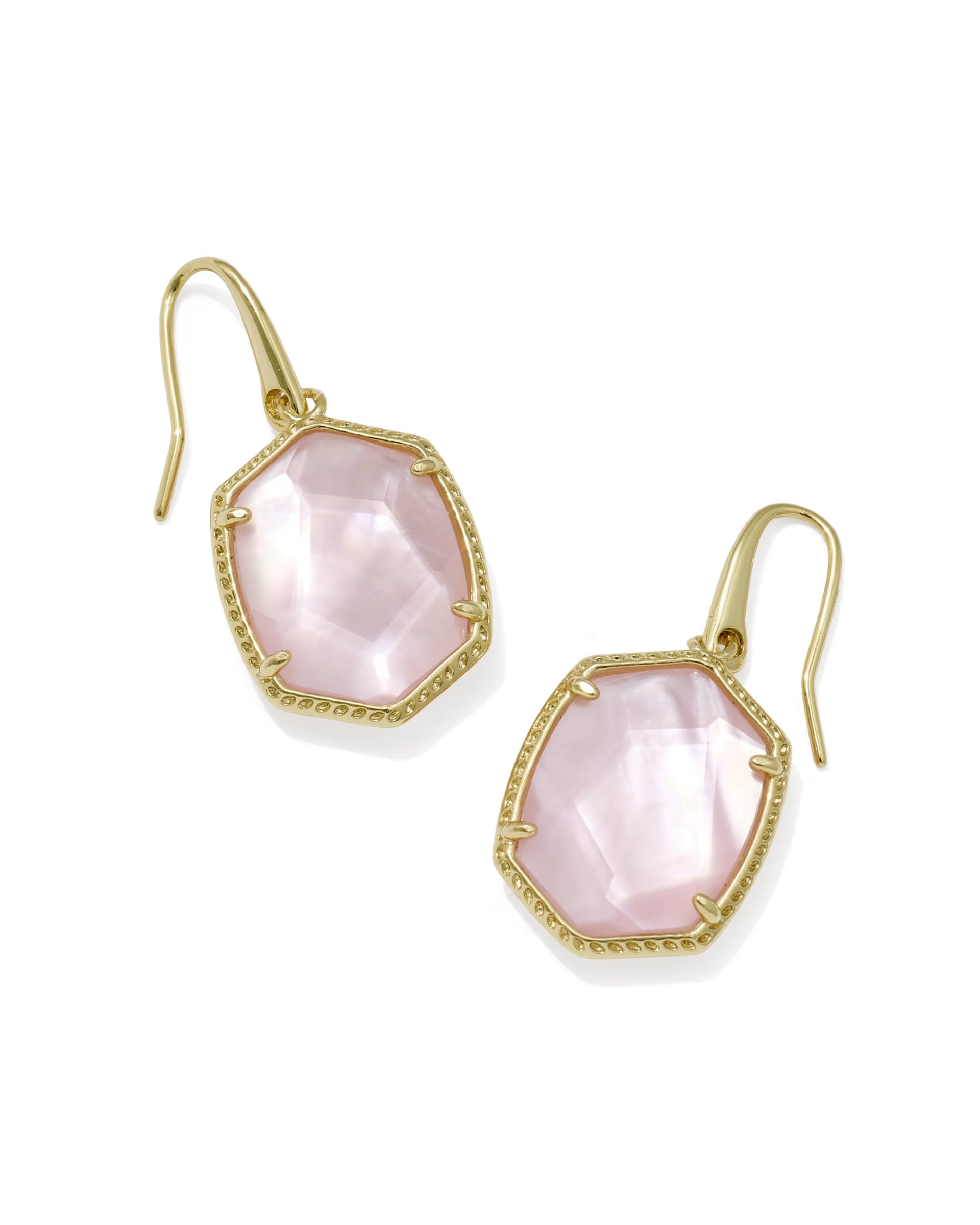 Daphne Gold Frame Drop Earrings - Light Pink Mother of Pearl