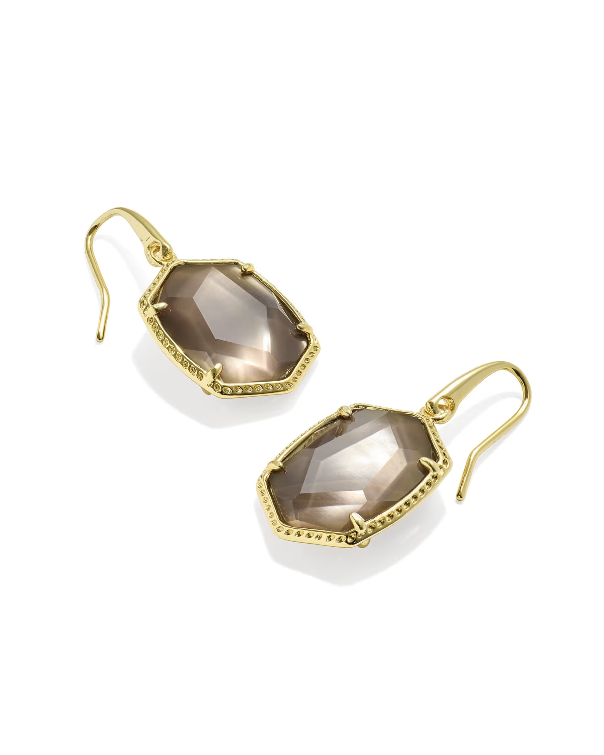 Daphne Gold Frame Drop Earrings - Taupe Mother of Pearl