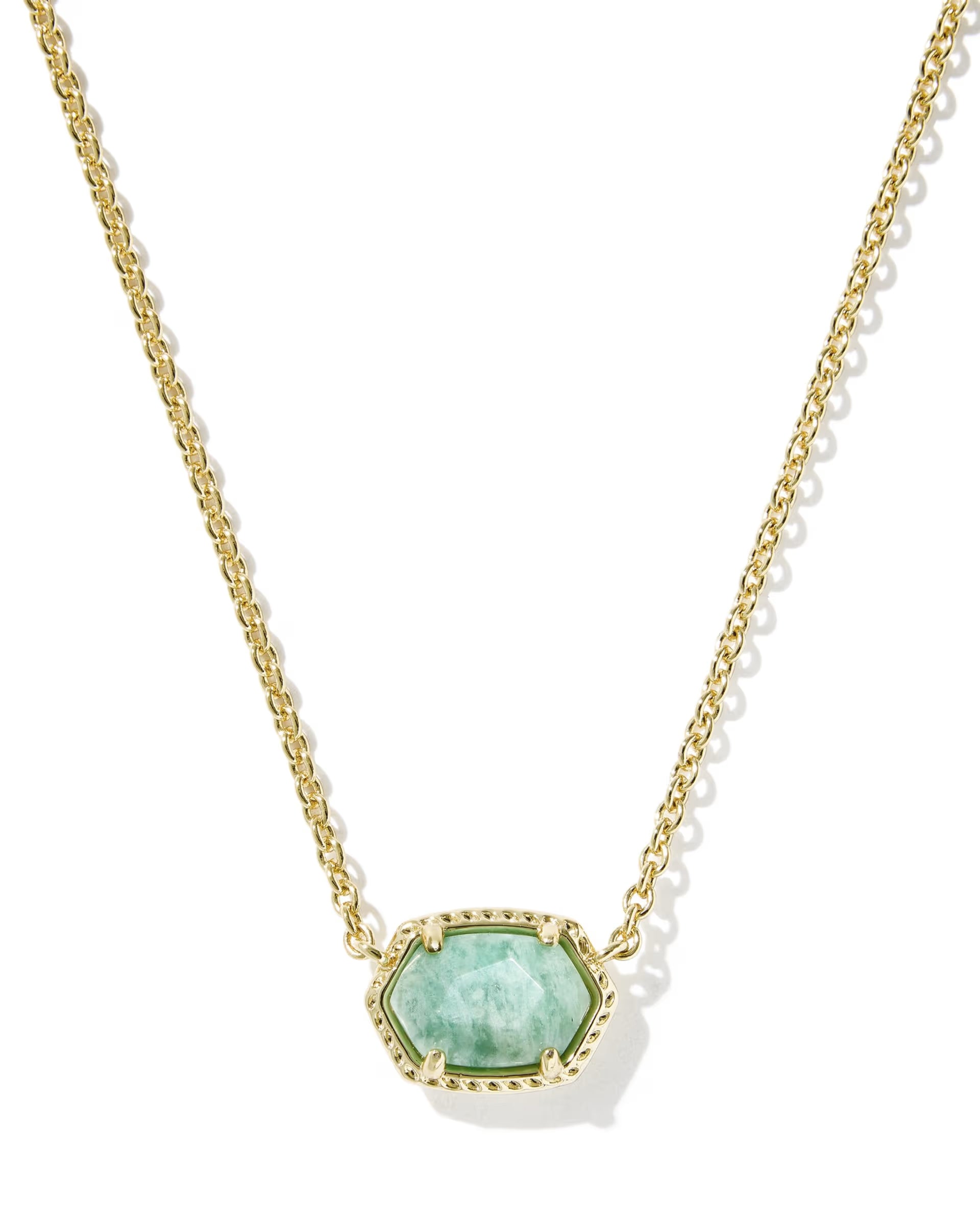 Daphne Gold Frame Short Pendant Necklace - Teal Amazonite