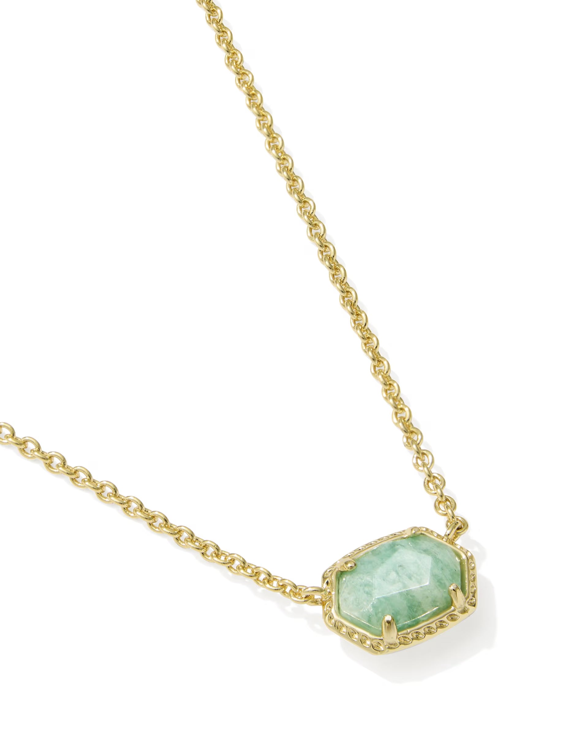Daphne Gold Frame Short Pendant Necklace - Teal Amazonite