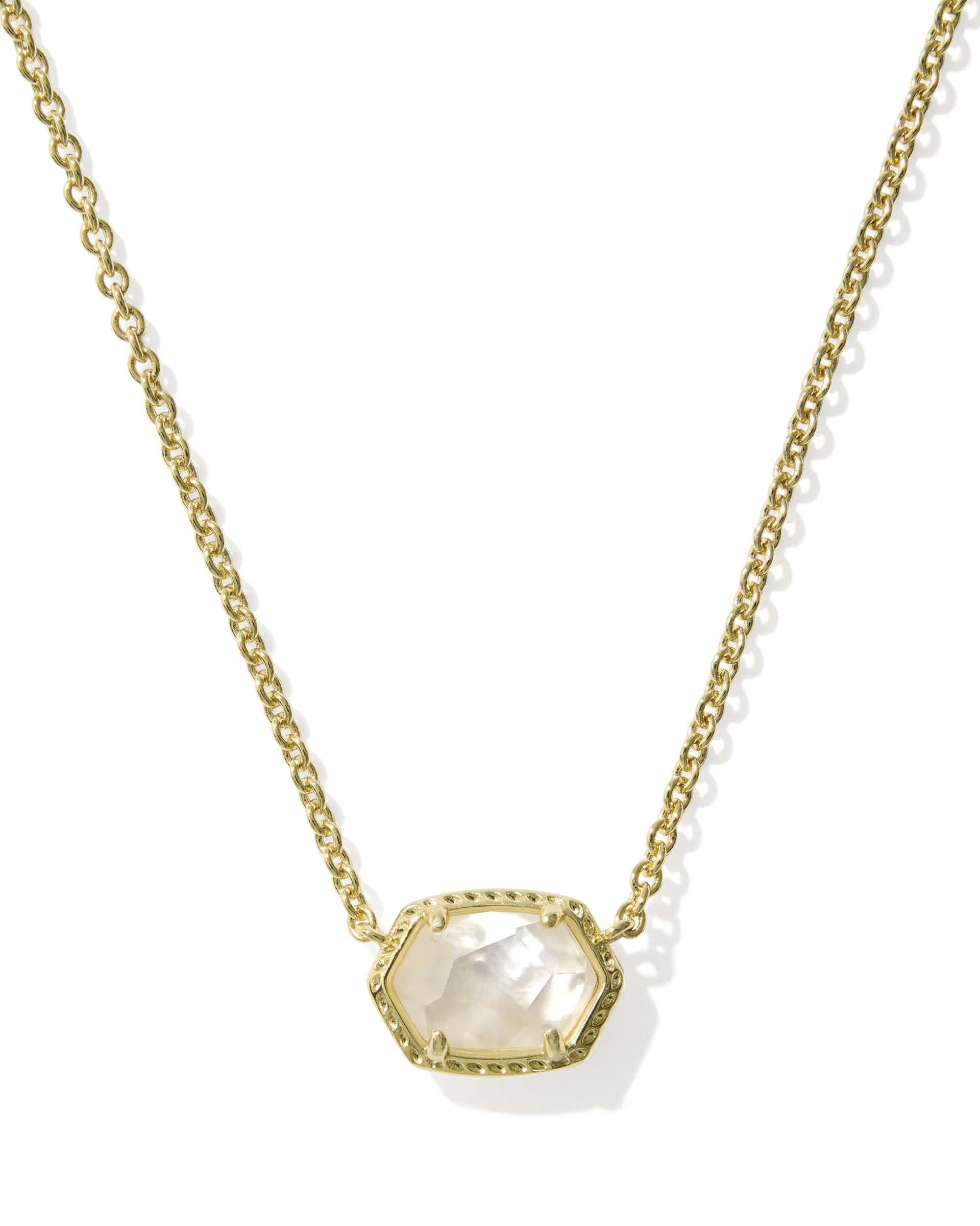 Daphne Gold Frame Short Pendant Necklace - White Mother of Pearl