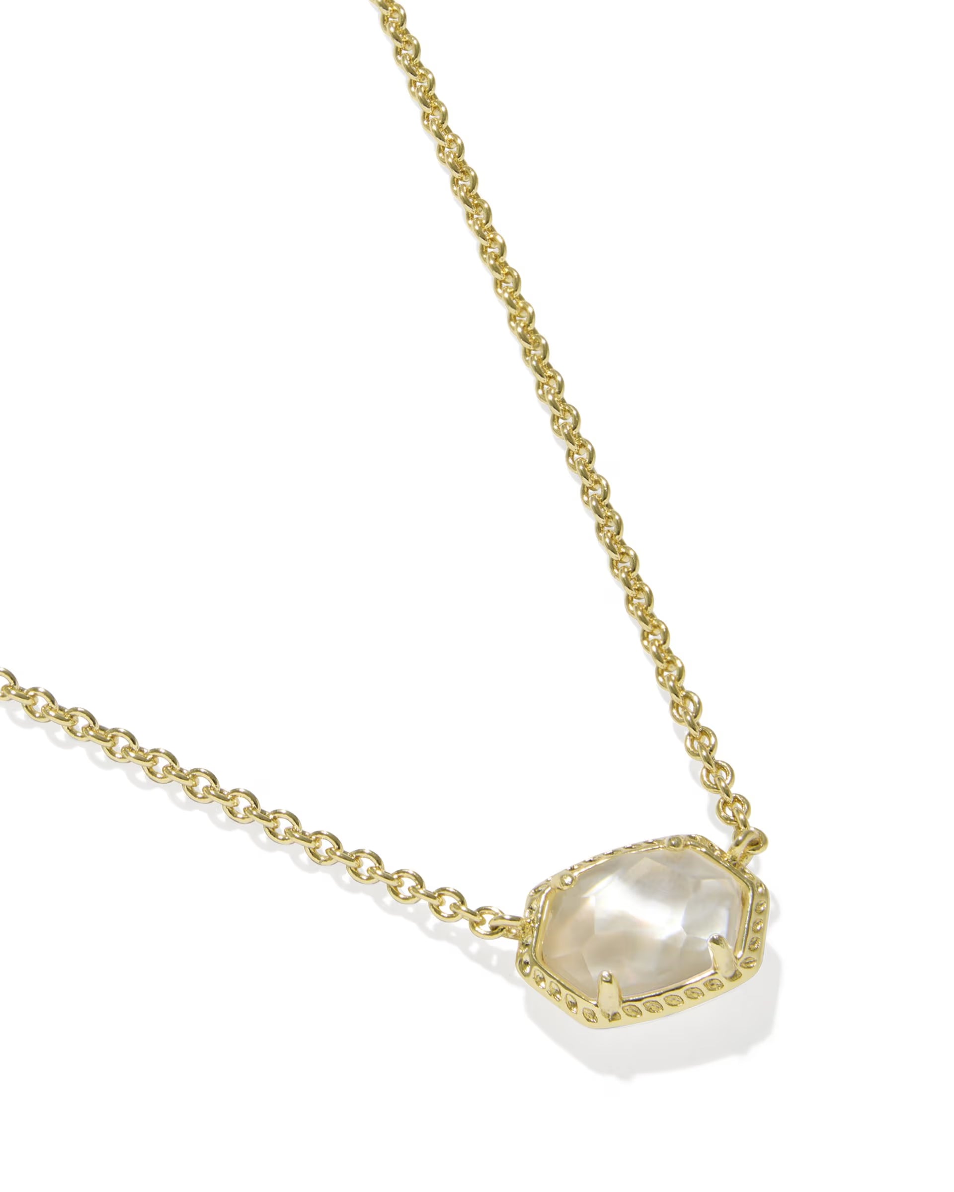 Daphne Gold Frame Short Pendant Necklace - White Mother of Pearl