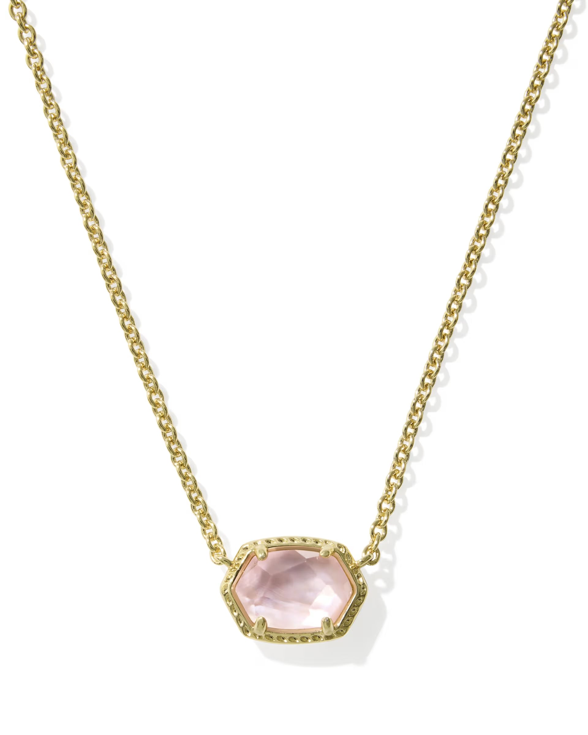 Daphne Gold Frame Short Pendant Necklace - Light Pink Mother of Pearl