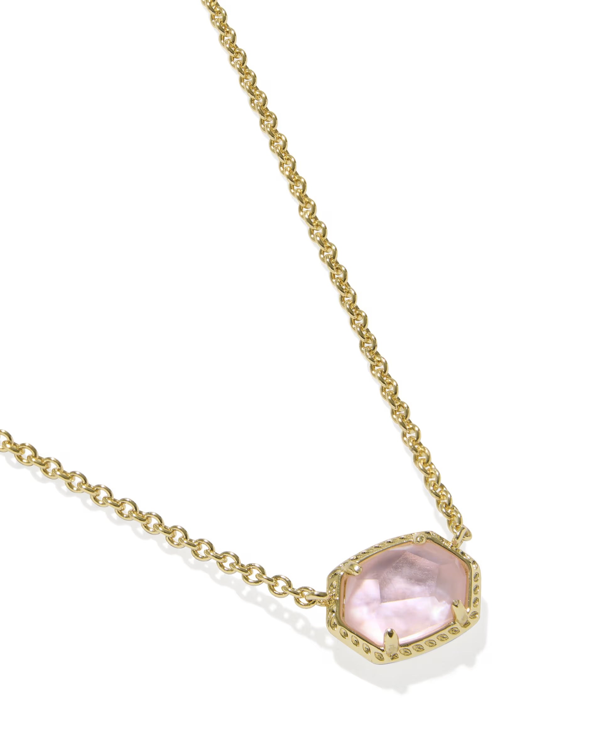 Daphne Gold Frame Short Pendant Necklace - Light Pink Mother of Pearl