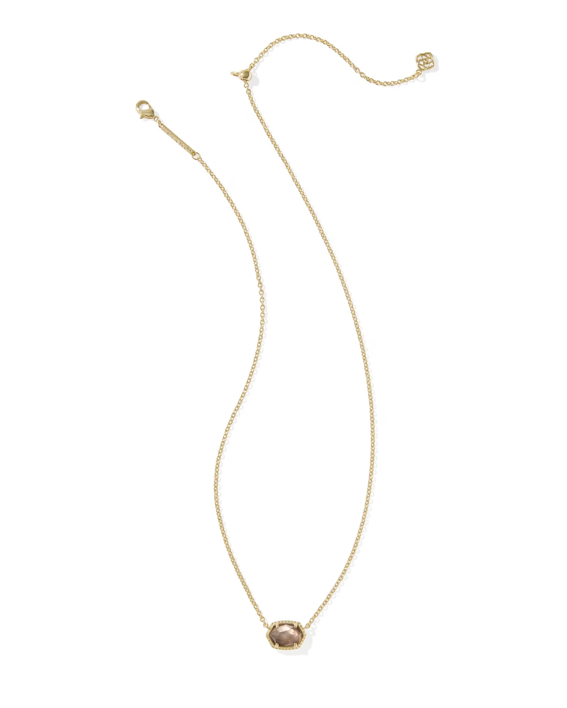 Daphne Gold Frame Short Pendant Necklace - Taupe Mother of Pearl