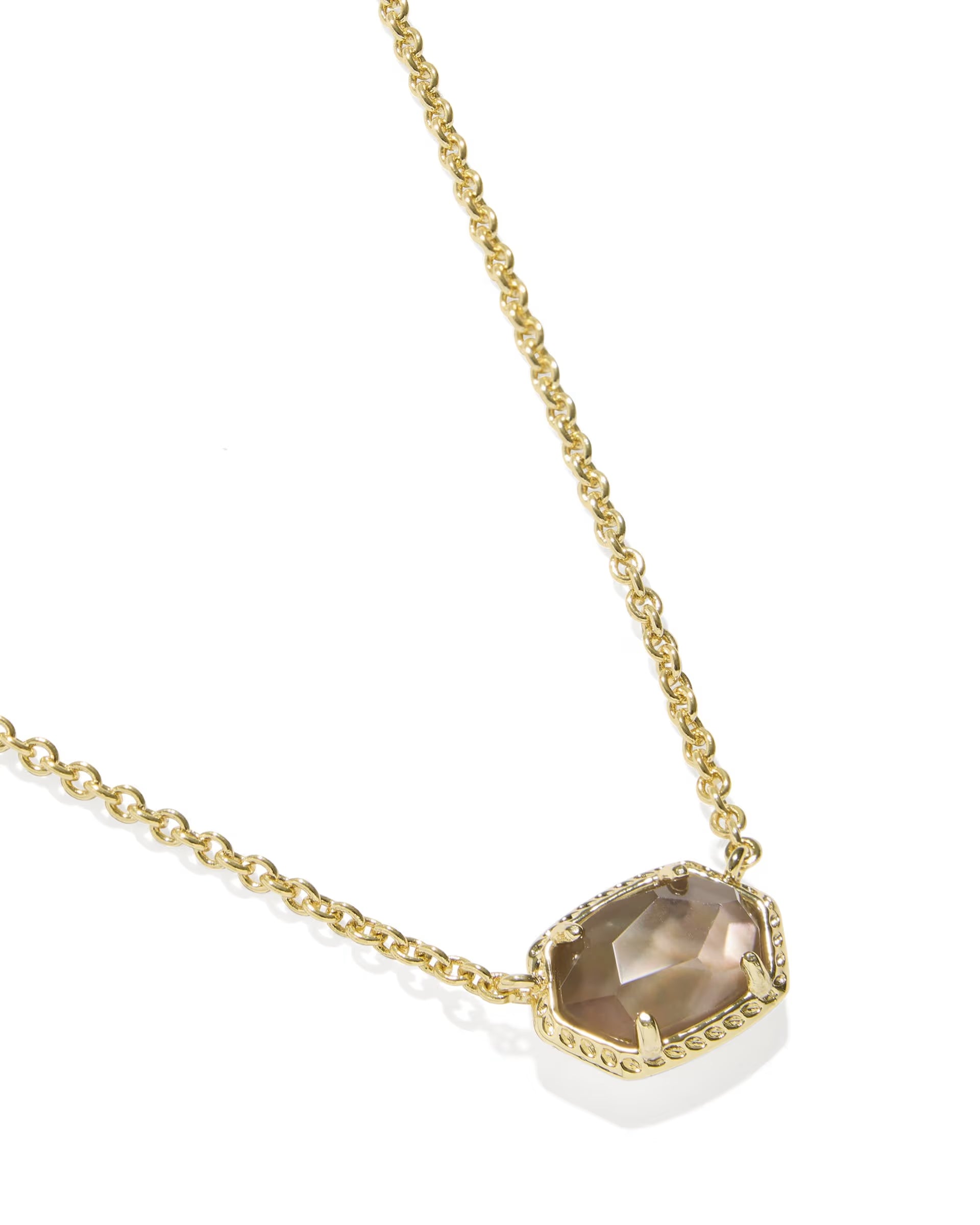 Daphne Gold Frame Short Pendant Necklace - Taupe Mother of Pearl