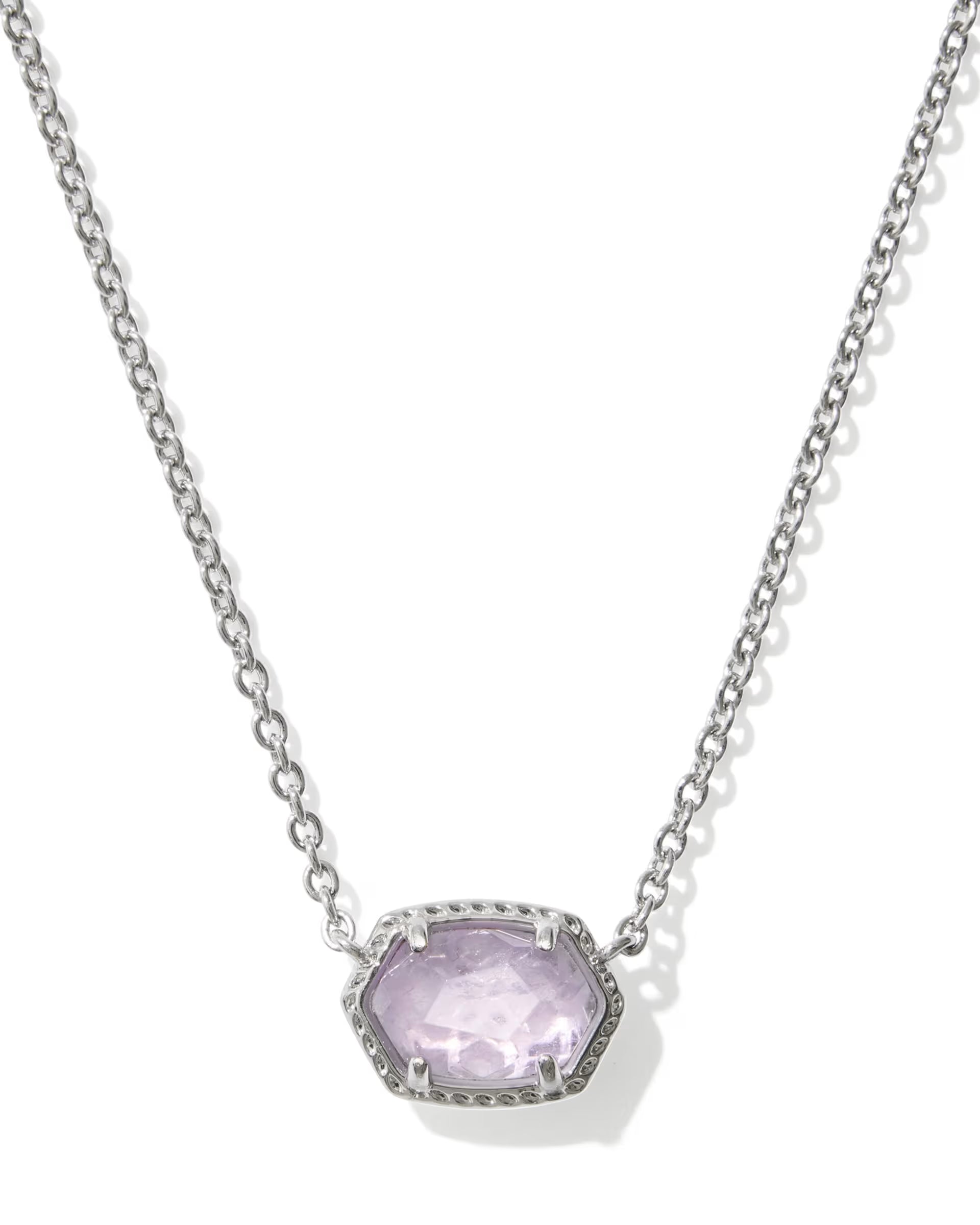 Daphne Silver Frame Short Pendant Necklace - Amethyst