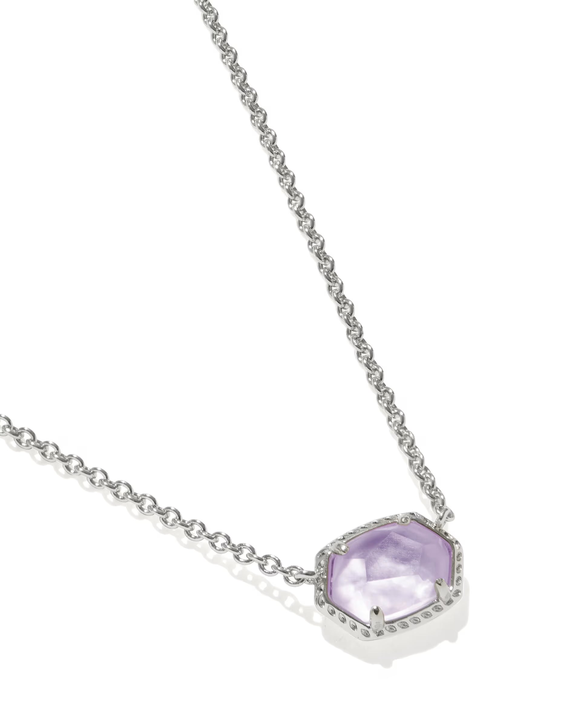 Daphne Silver Frame Short Pendant Necklace - Amethyst