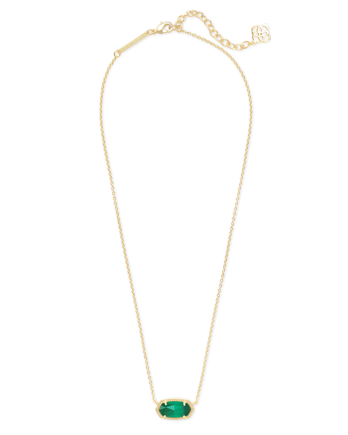 Elisa Gold Short Pendant Necklace - Emerald Cat's Eye