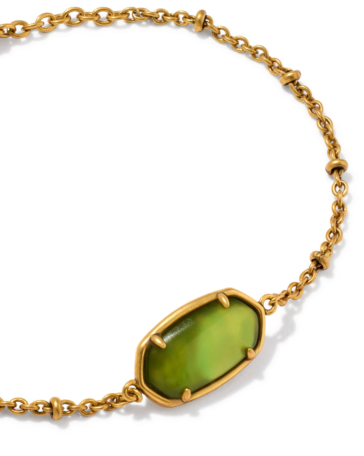 Tiger Striped Elaina Vintage Gold Delicate Chain Bracelet - Chartreuse Green Mother of Pearl