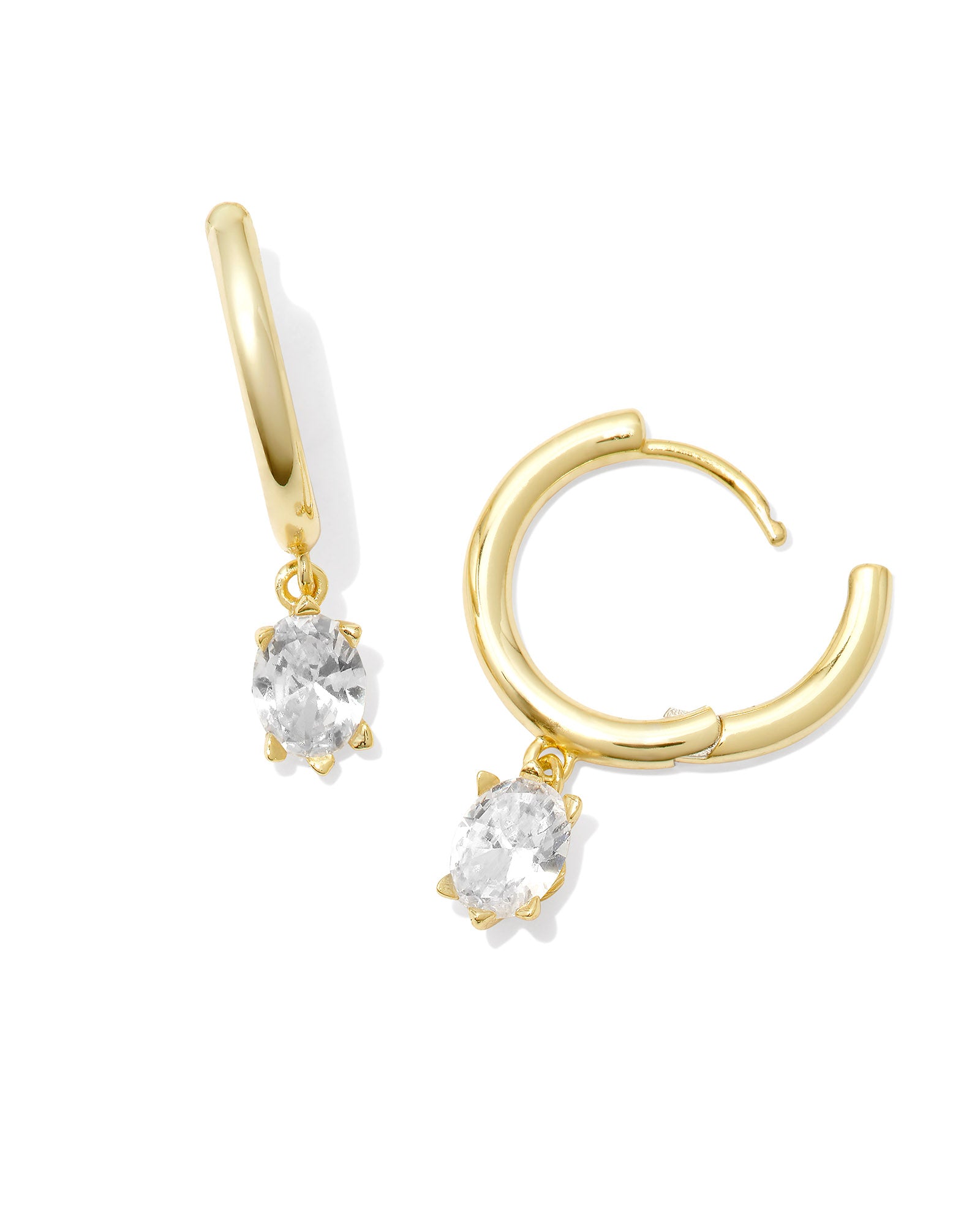 Cailin Single Stone Gold Huggie  - White Crystal