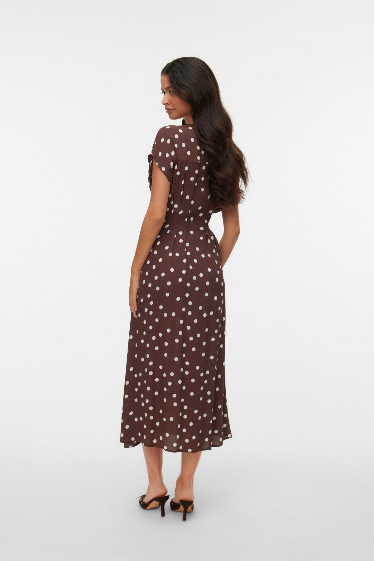 VMELISA SL PLEAT SHIRT 7/8 DRESS WVN - Chocolate Martini Snow white dot